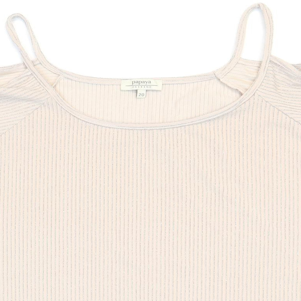 Papaya Womens Beige Striped Polyester Basic Blouse Size 20 Square Neck - Cold Shoulder