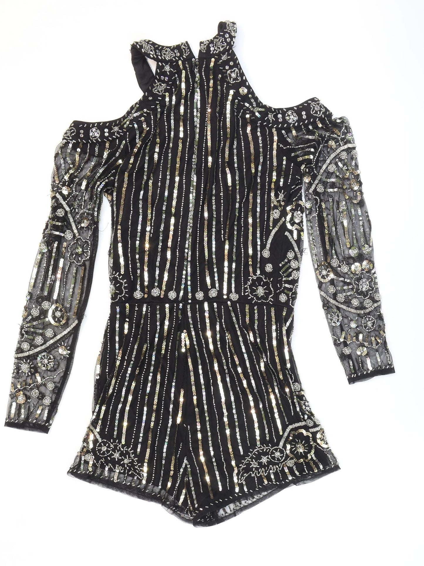ASOS Womens Black Geometric Polyester Playsuit One-Piece Size 8 Zip