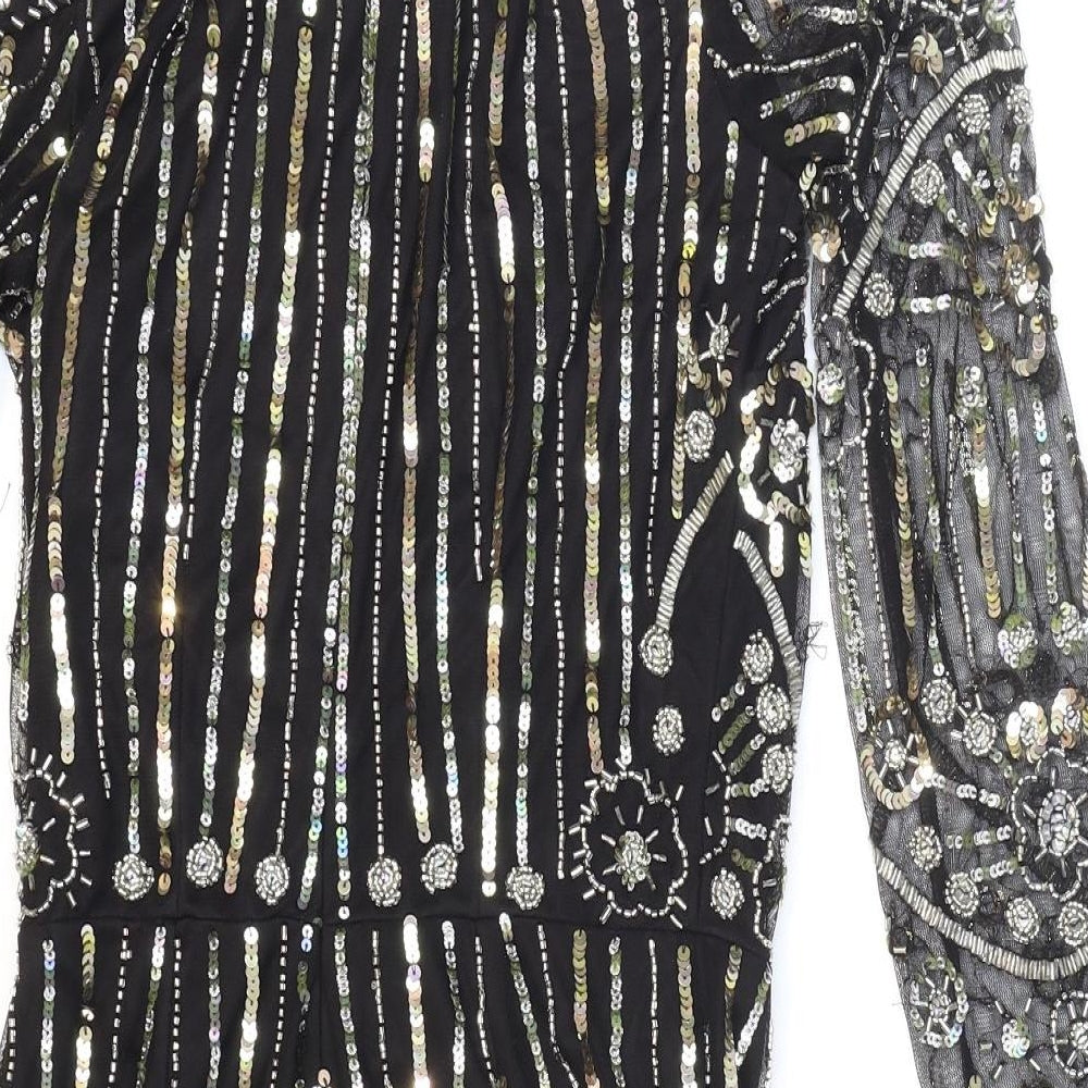 ASOS Womens Black Geometric Polyester Playsuit One-Piece Size 8 Zip