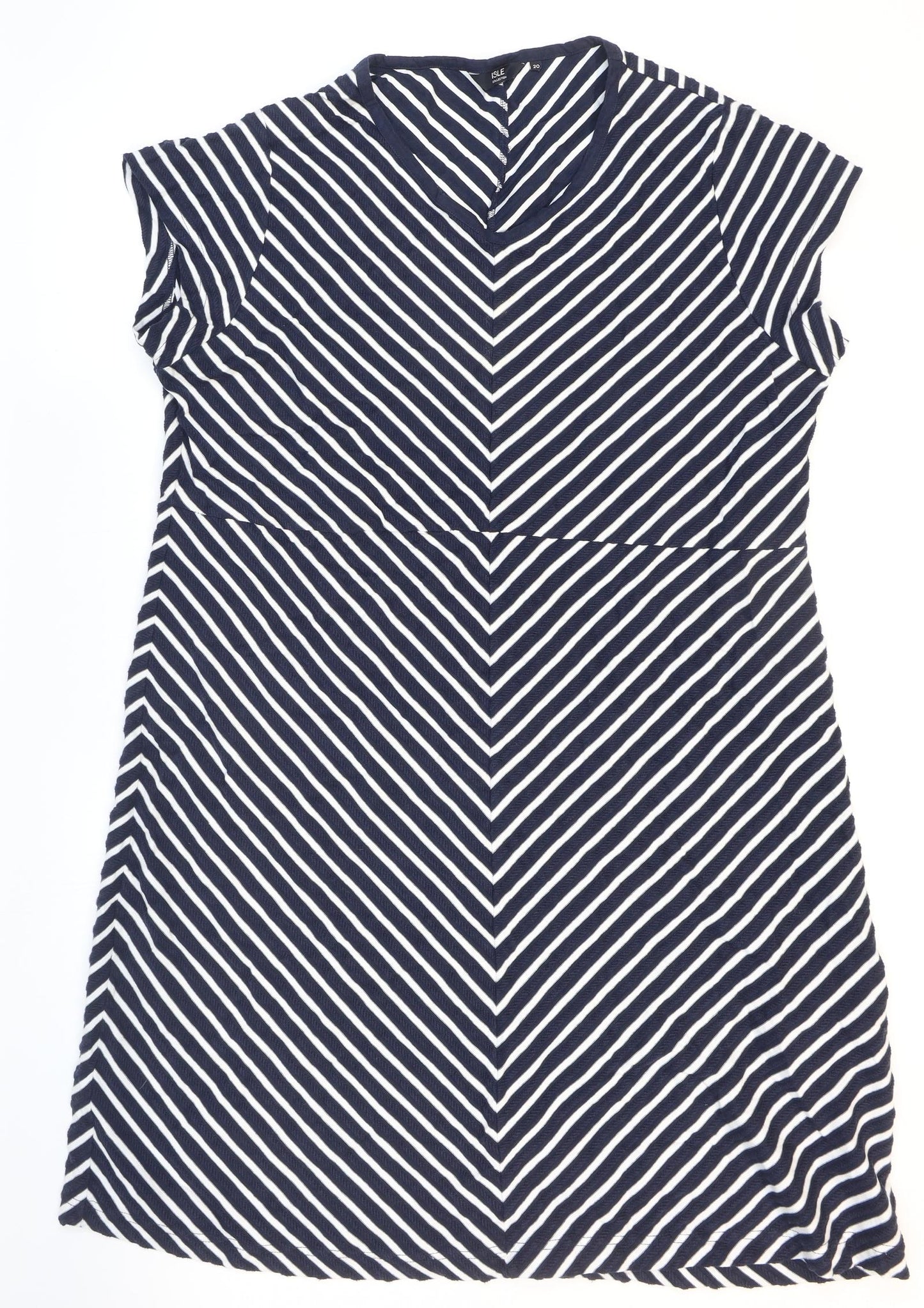 Isle Womens Black Striped Cotton Skater Dress Size 20 V-Neck Pullover