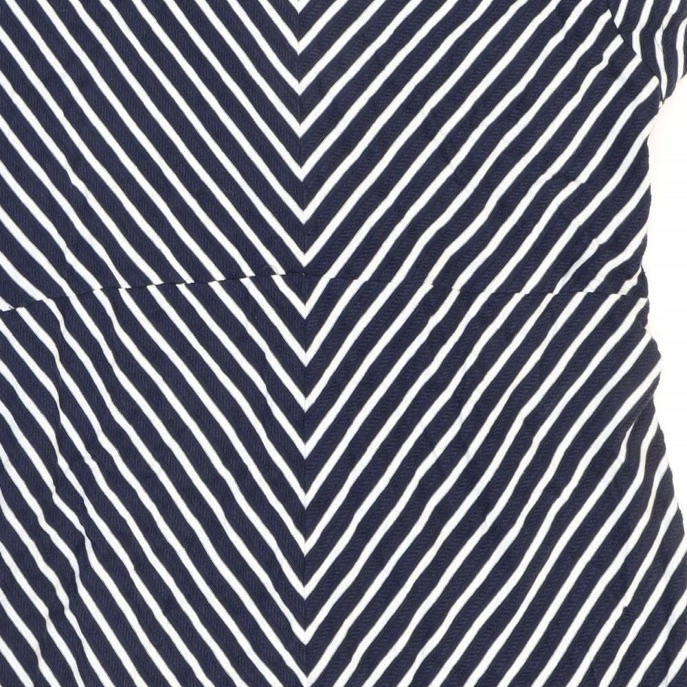 Isle Womens Black Striped Cotton Skater Dress Size 20 V-Neck Pullover