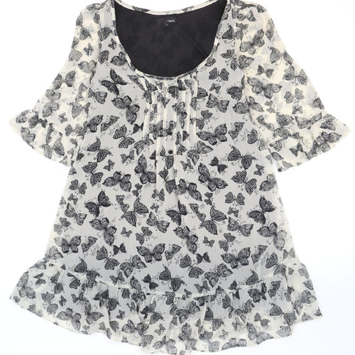 NEXT Womens Beige Geometric Polyester Fit & Flare Size 8 Round Neck Pullover - Butterflies