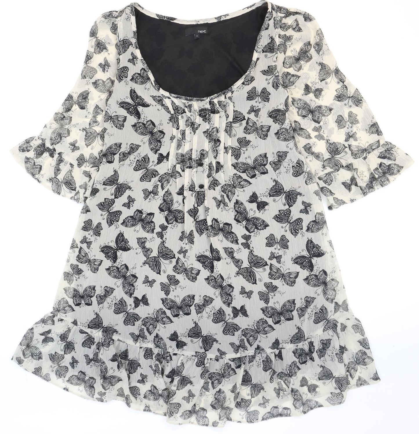NEXT Womens Beige Geometric Polyester Fit & Flare Size 8 Round Neck Pullover - Butterflies