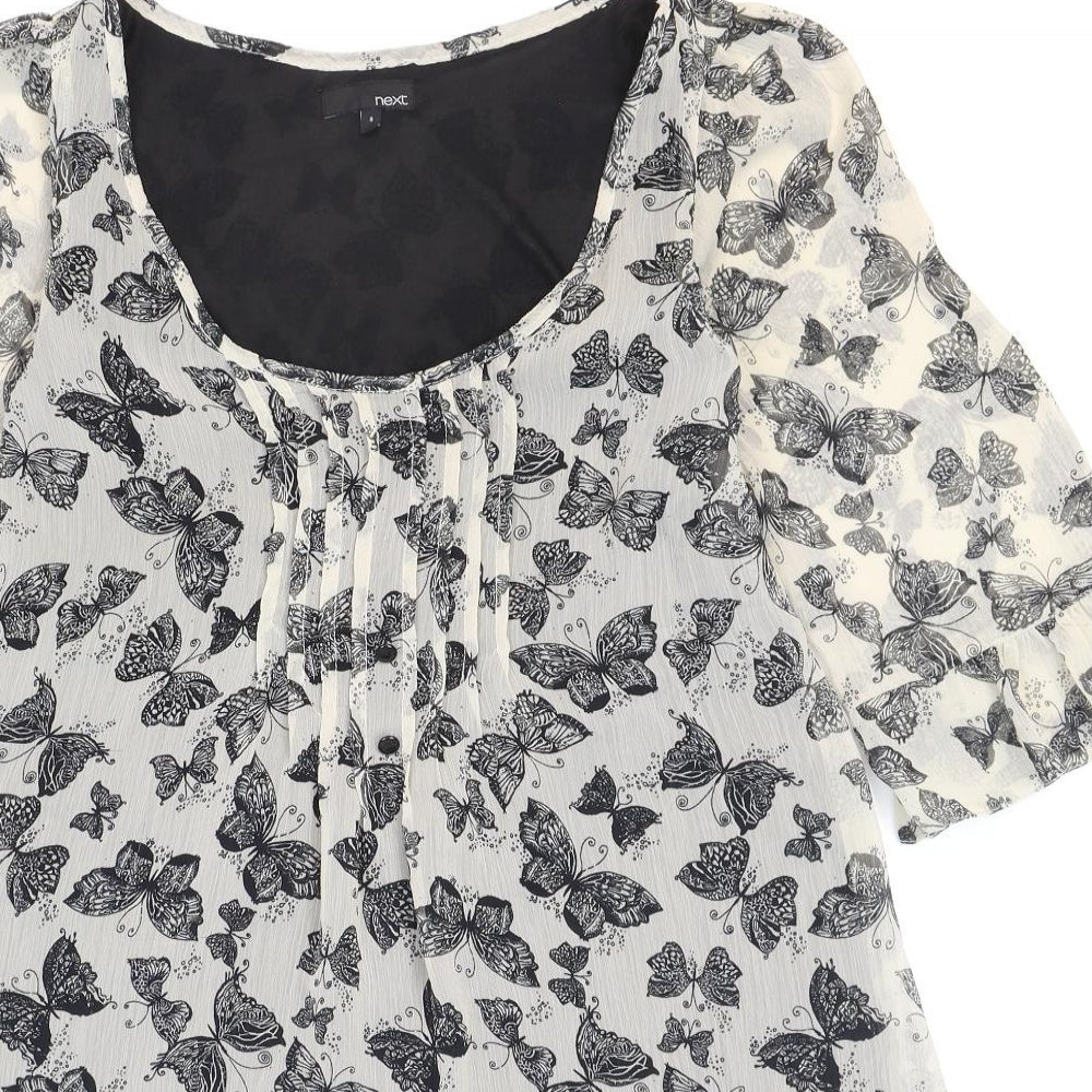 NEXT Womens Beige Geometric Polyester Fit & Flare Size 8 Round Neck Pullover - Butterflies