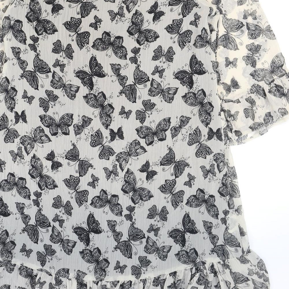 NEXT Womens Beige Geometric Polyester Fit & Flare Size 8 Round Neck Pullover - Butterflies