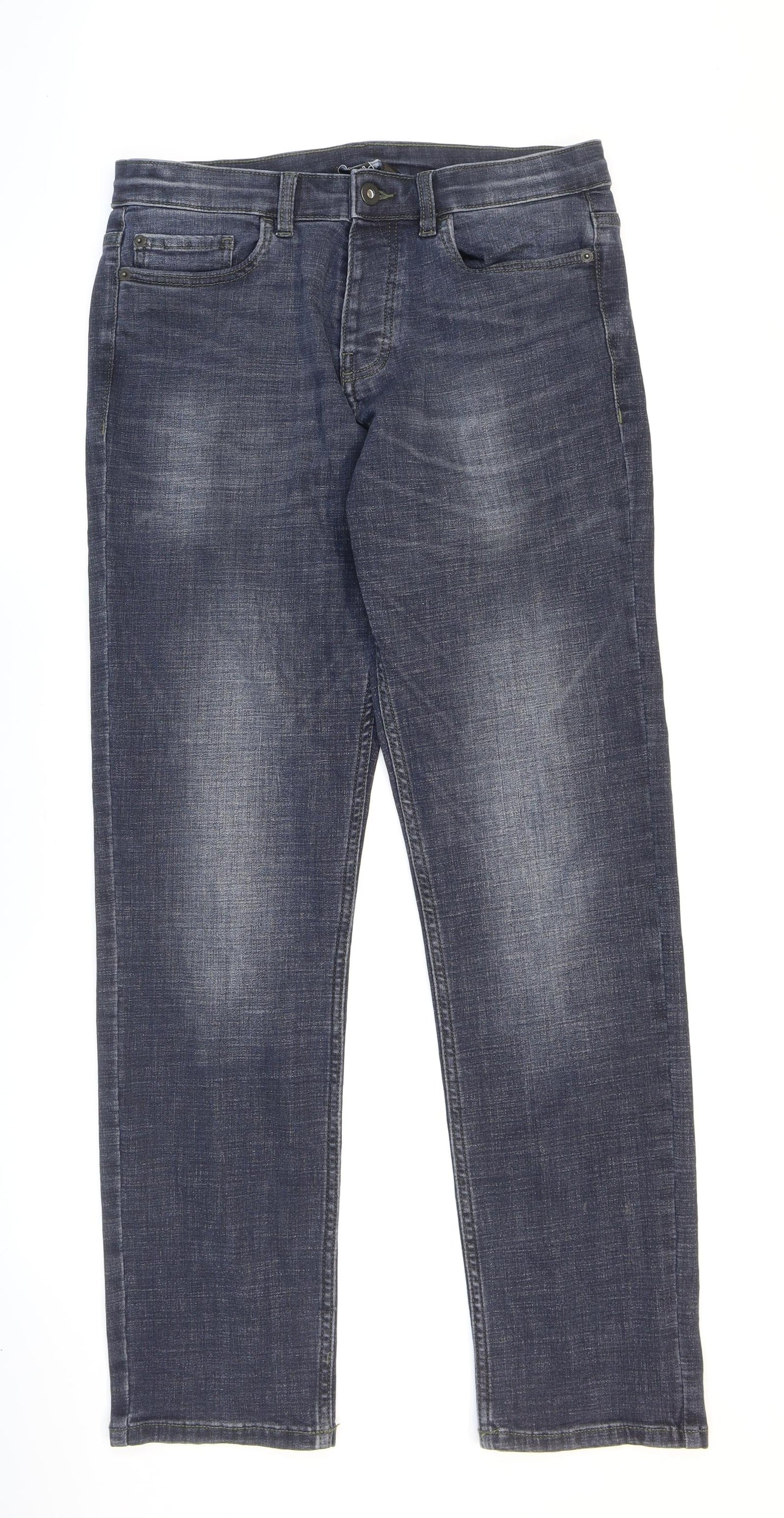 NEXT Mens Blue Cotton Straight Jeans Size 32 in L30 in Regular Zip - Washed look