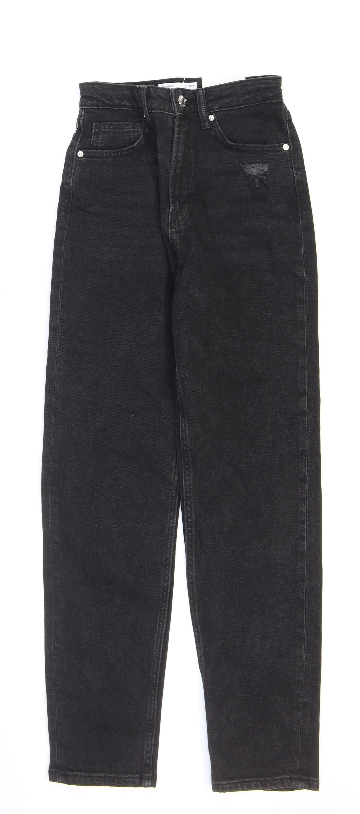 Bershka Womens Black Cotton Mom Jeans Size 4 L26 in Regular Zip