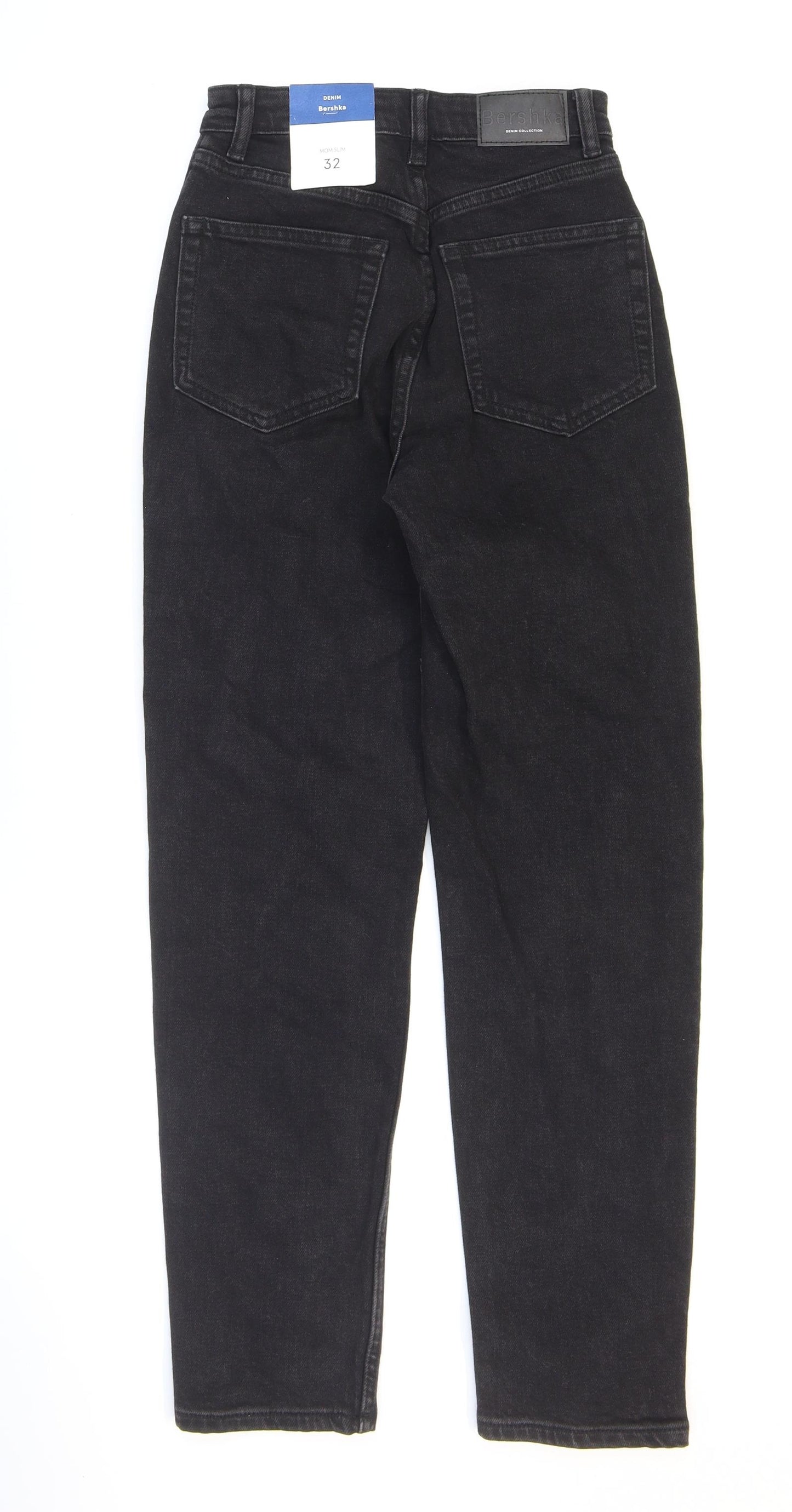 Bershka Womens Black Cotton Mom Jeans Size 4 L26 in Regular Zip