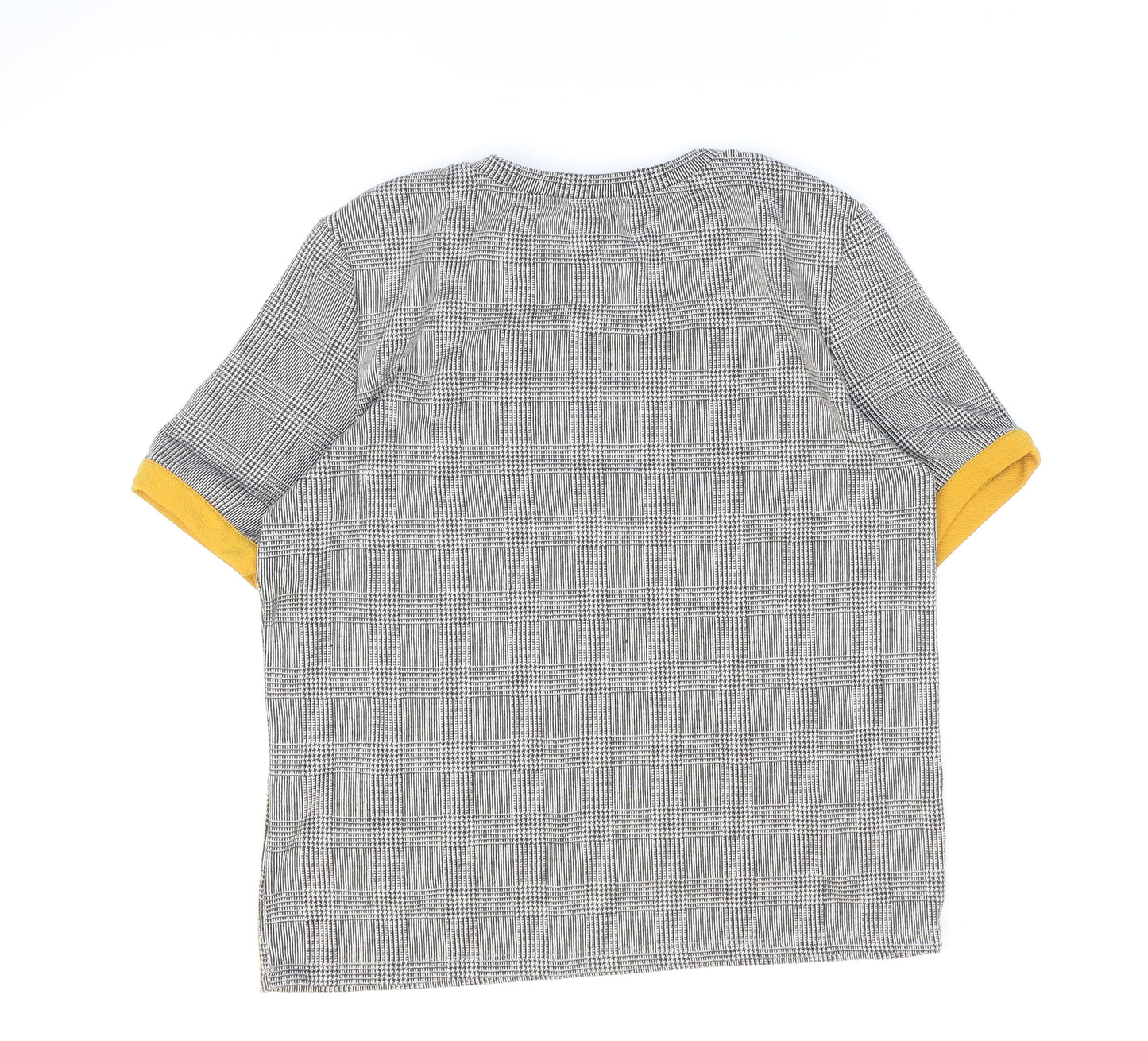 Zara Womens Grey Check Polyester Basic T-Shirt Size M Round Neck