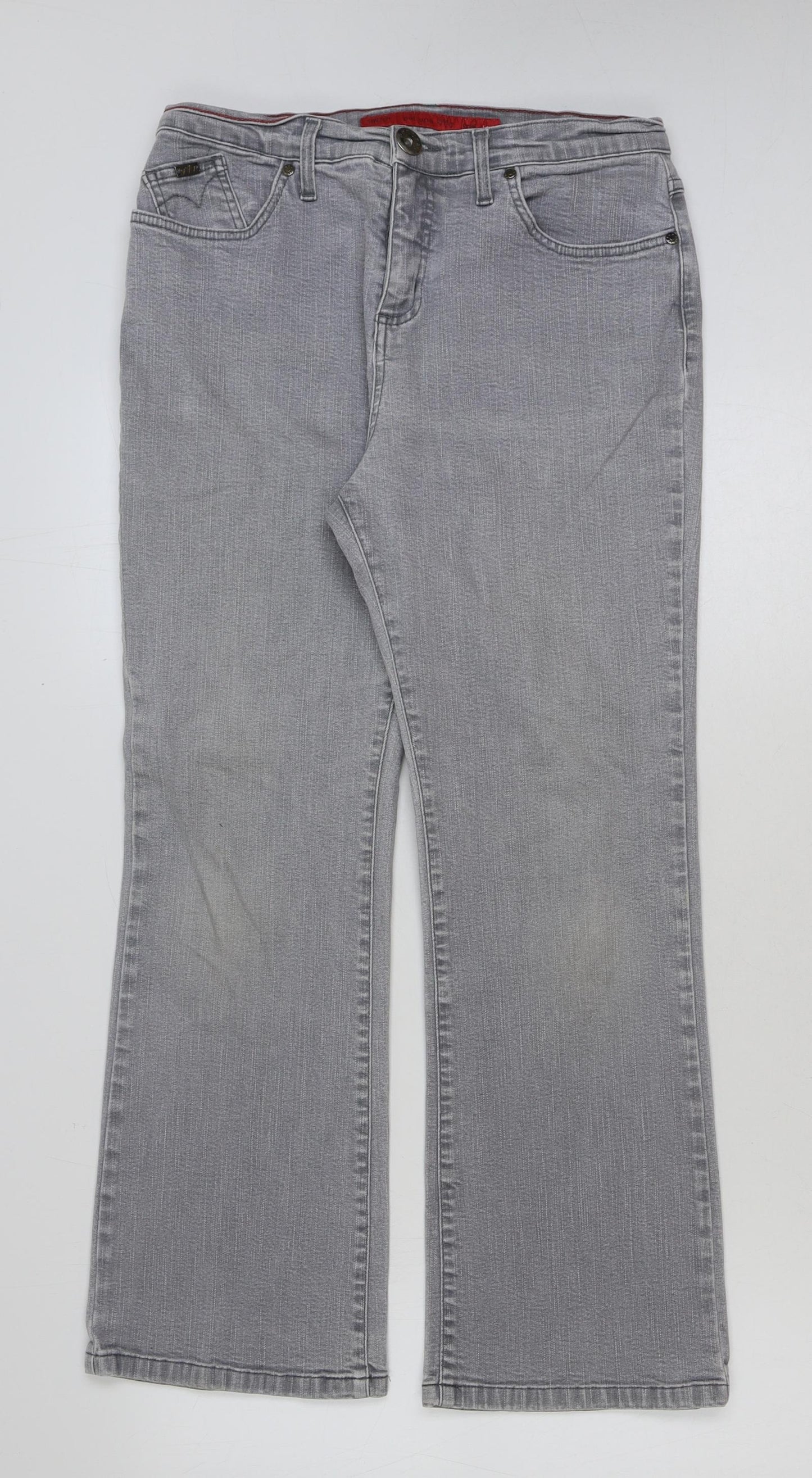 Per Una Womens Grey Cotton Straight Jeans Size 14 L27 in Regular Button