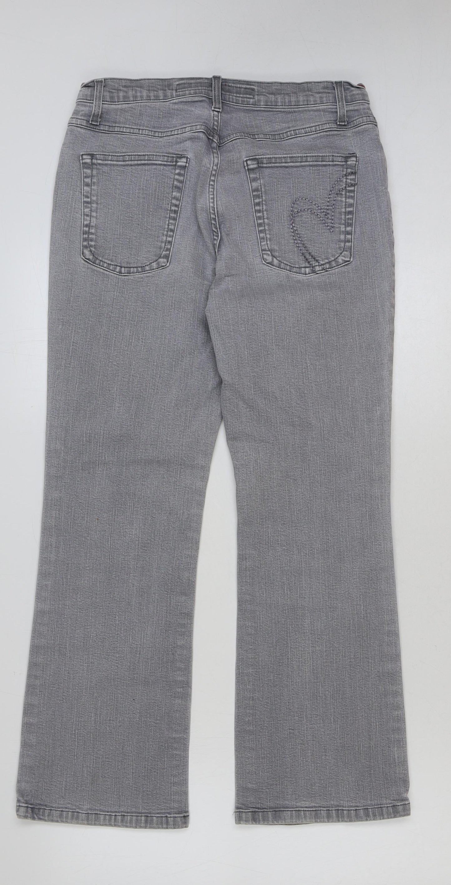Per Una Womens Grey Cotton Straight Jeans Size 14 L27 in Regular Button