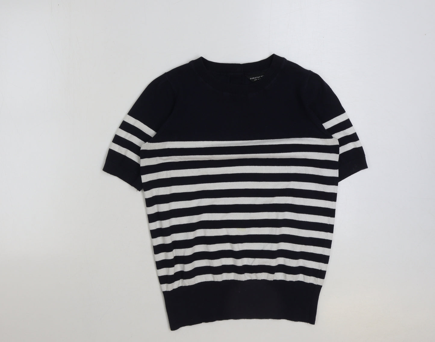 Dorothy Perkins Womens Blue Striped Cotton Basic T-Shirt Size 10 Round Neck
