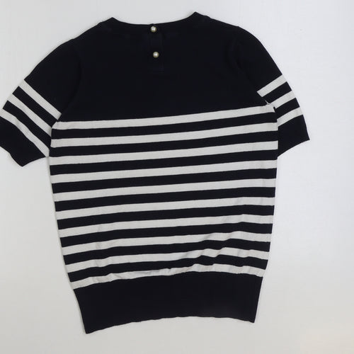 Dorothy Perkins Womens Blue Striped Cotton Basic T-Shirt Size 10 Round Neck