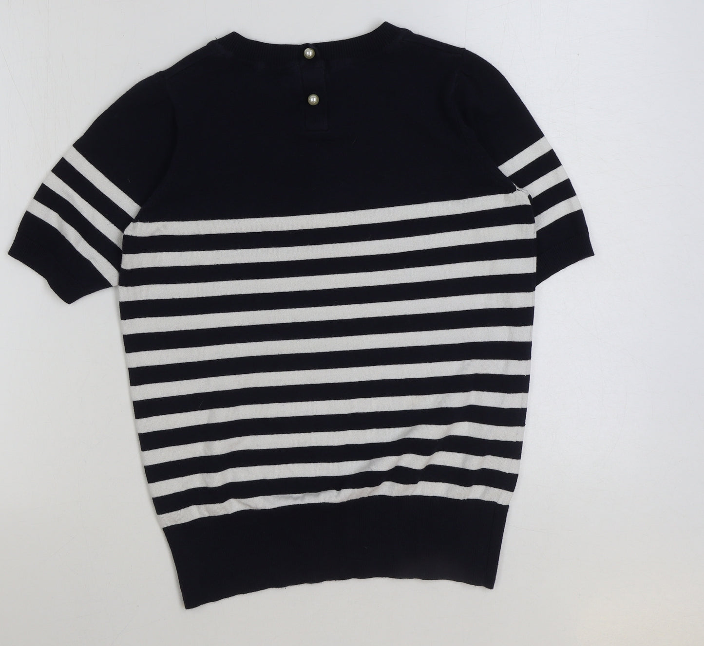 Dorothy Perkins Womens Blue Striped Cotton Basic T-Shirt Size 10 Round Neck