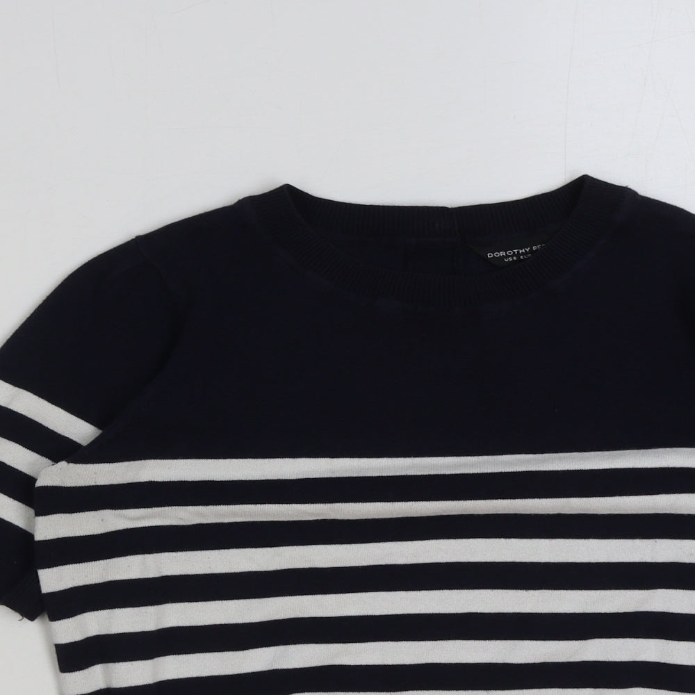 Dorothy Perkins Womens Blue Striped Cotton Basic T-Shirt Size 10 Round Neck