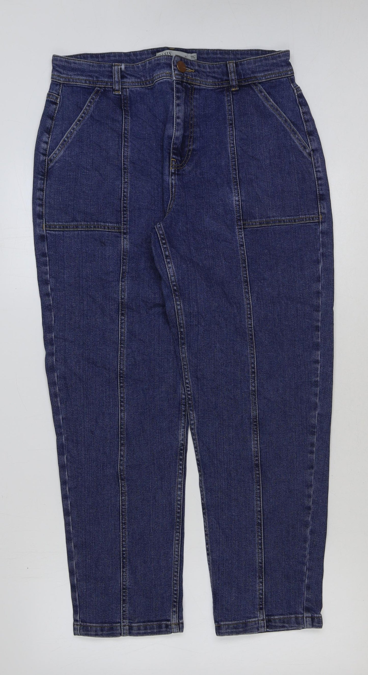 Oasis Womens Blue Cotton Straight Jeans Size 12 L28 in Regular Button