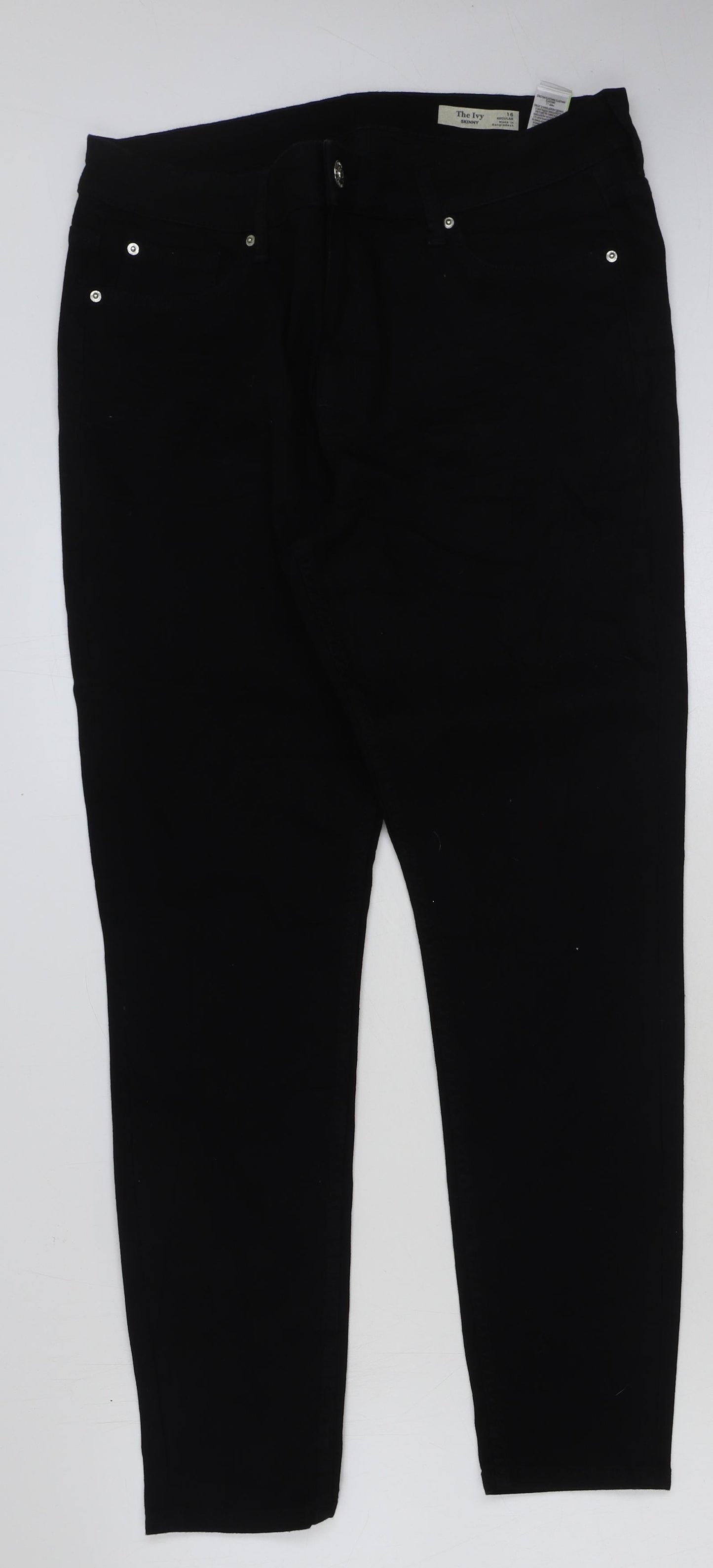 Marks and Spencer Womens Black Cotton Skinny Jeans Size 16 L29 in Regular Button