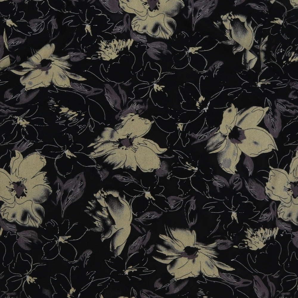 Charlotte Gold Womens Black Floral Polyester Basic T-Shirt Size 14 Scoop Neck