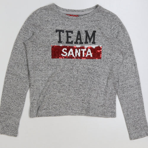 Primark Girls Grey Polyester Basic T-Shirt Size 10-11 Years Round Neck Pullover - Christmas