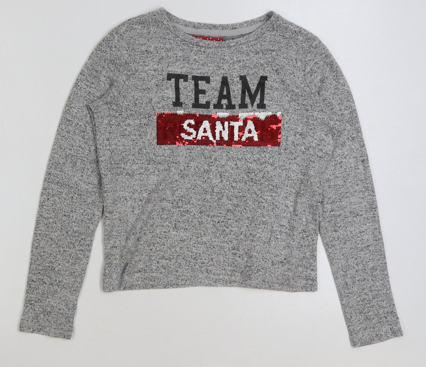 Primark Girls Grey Polyester Basic T-Shirt Size 10-11 Years Round Neck Pullover - Christmas
