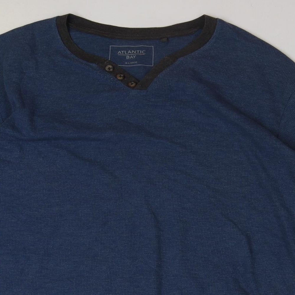 Atlantic Mens Blue Polyester T-Shirt Size XL V-Neck