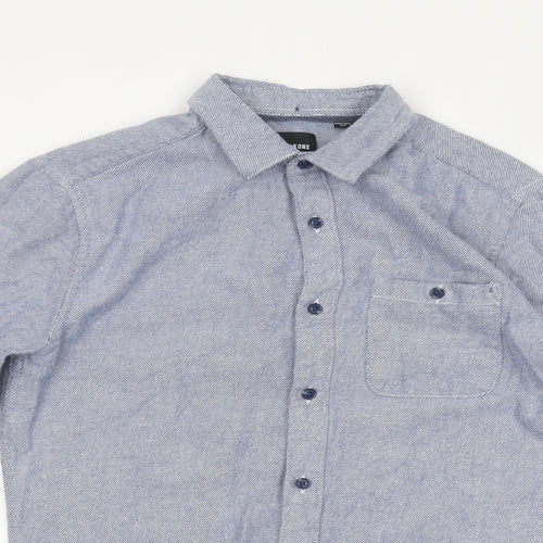 ONLY & SONS Mens Blue Polyester Button-Up Size S Collared Button
