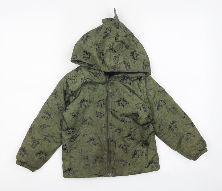 Mick Mack Boys Green Geometric Jacket Size 4 Years Zip - Dinosaur