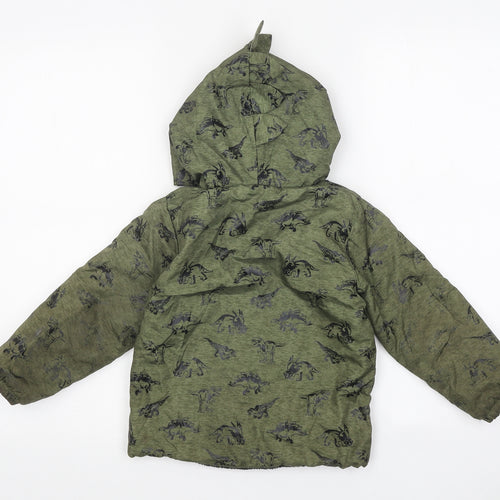 Mick Mack Boys Green Geometric Jacket Size 4 Years Zip - Dinosaur