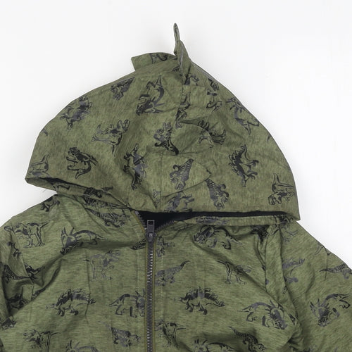 Mick Mack Boys Green Geometric Jacket Size 4 Years Zip - Dinosaur