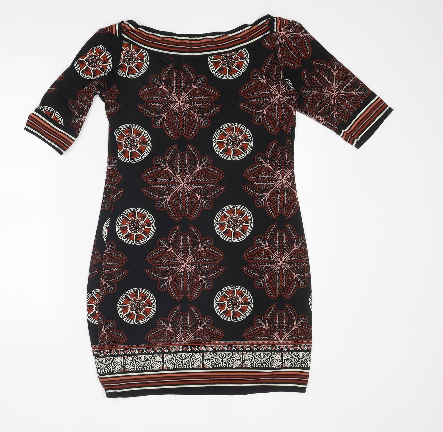 M.J.J.J Womens Multicoloured Geometric Polyester Bodycon Size S Round Neck Pullover