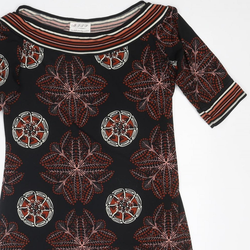 M.J.J.J Womens Multicoloured Geometric Polyester Bodycon Size S Round Neck Pullover