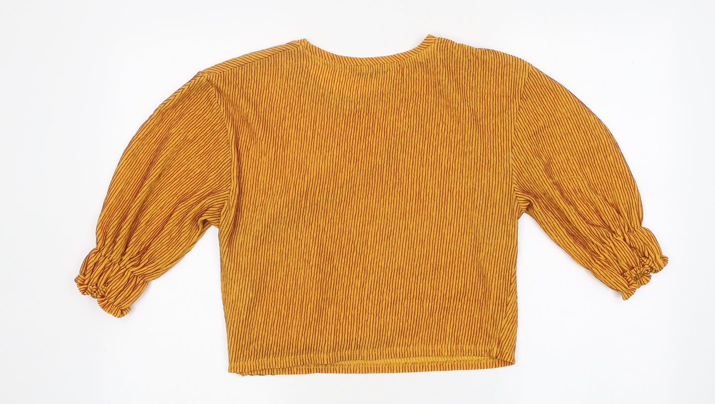 Zara Womens Yellow Viscose Basic T-Shirt Size M Round Neck