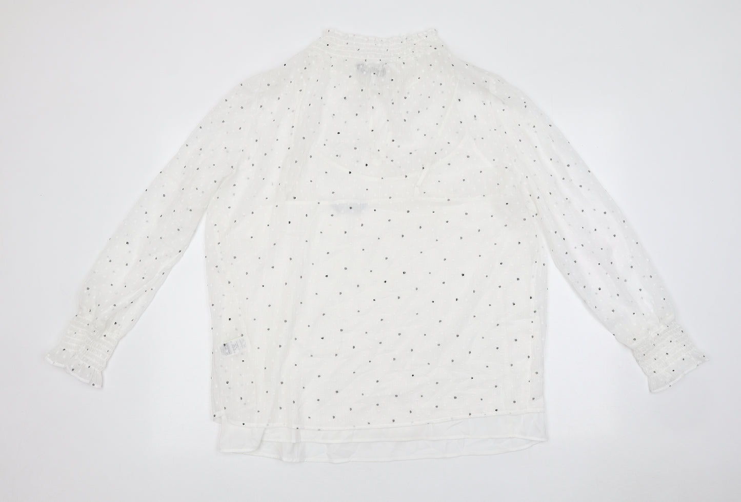 Marks and Spencer Womens White Polka Dot Polyester Jersey Blouse Size 16 High Neck