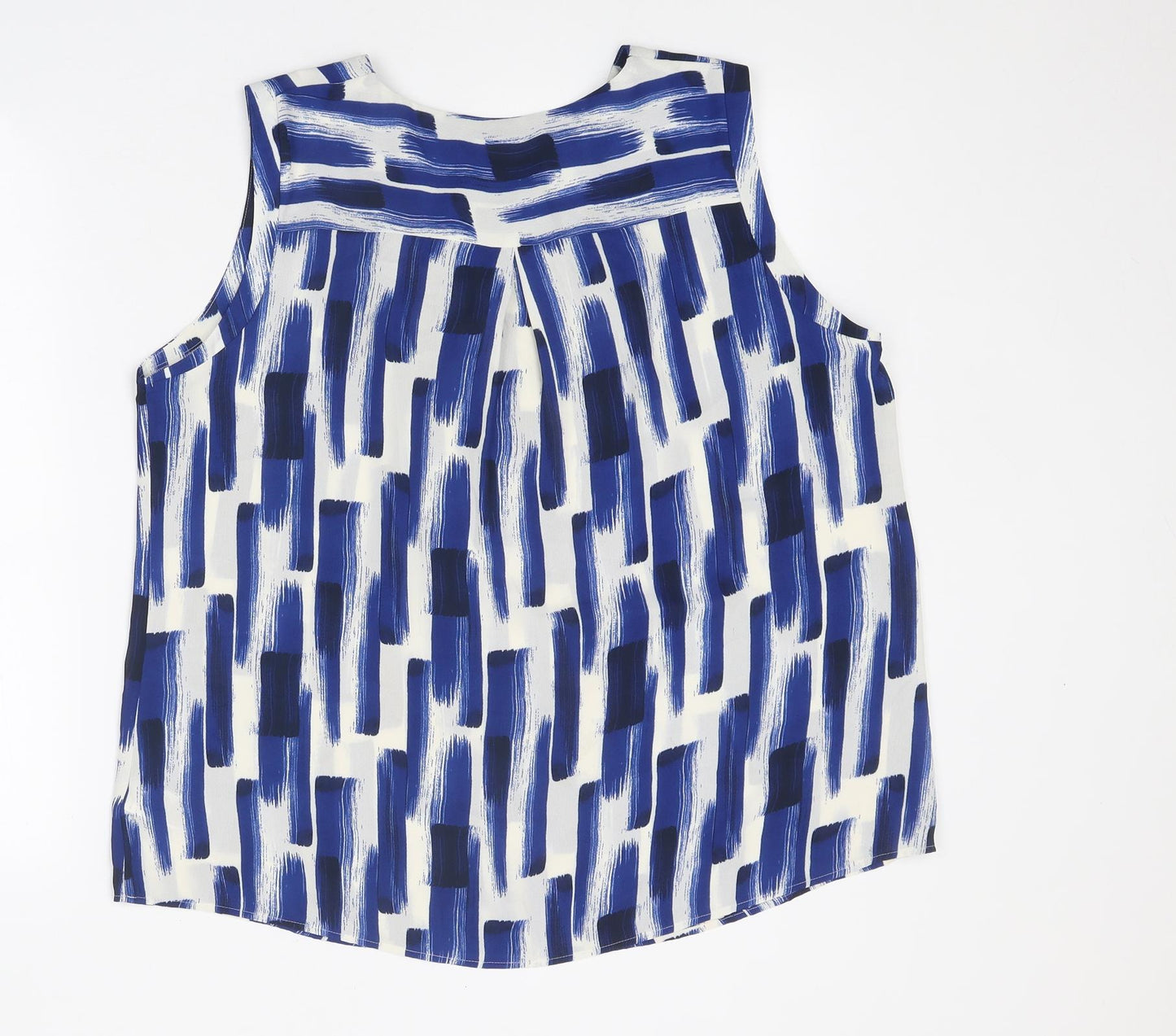 Marks and Spencer Womens Blue Geometric Polyester Jersey Tank Size 16 Round Neck