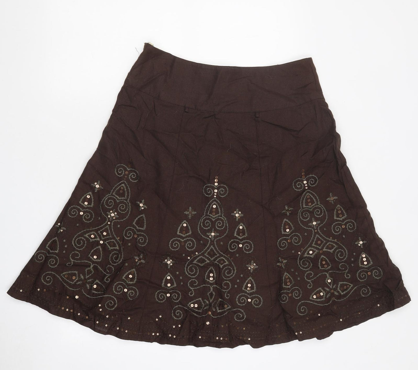 NEXT Womens Brown Linen Maxi Skirt Size 12 Zip