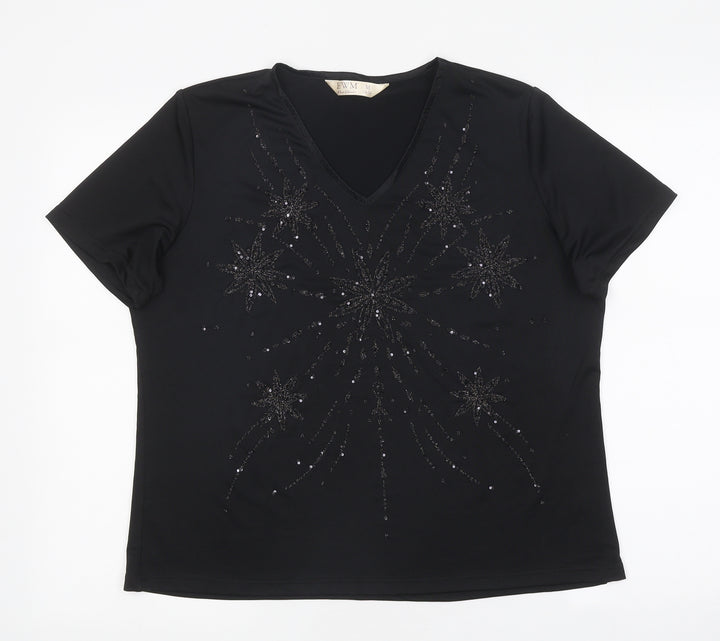 EWM Womens Black Polyester Basic T-Shirt Size M Round Neck