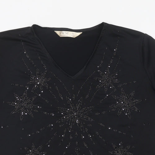 EWM Womens Black Polyester Basic T-Shirt Size M Round Neck