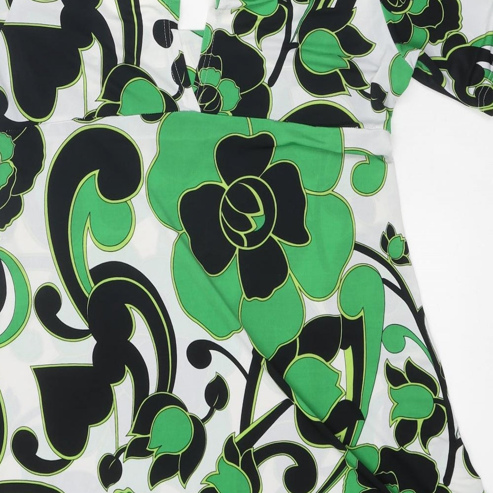 George Womens Green Geometric Polyester A-Line Size 14 Scoop Neck Button