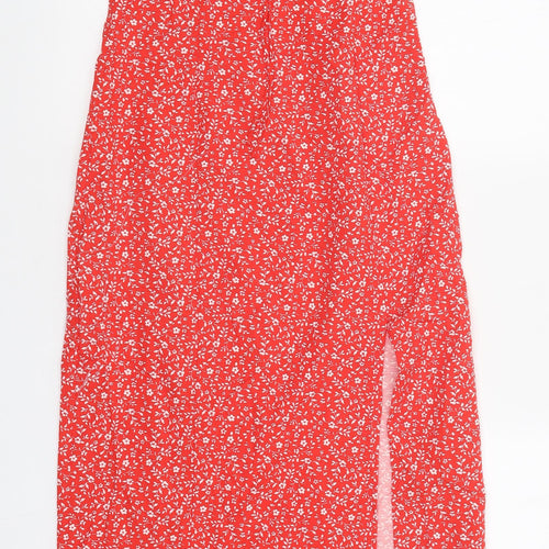 Zara Womens Red Floral Viscose Slip Dress Size XS Round Neck Pullover