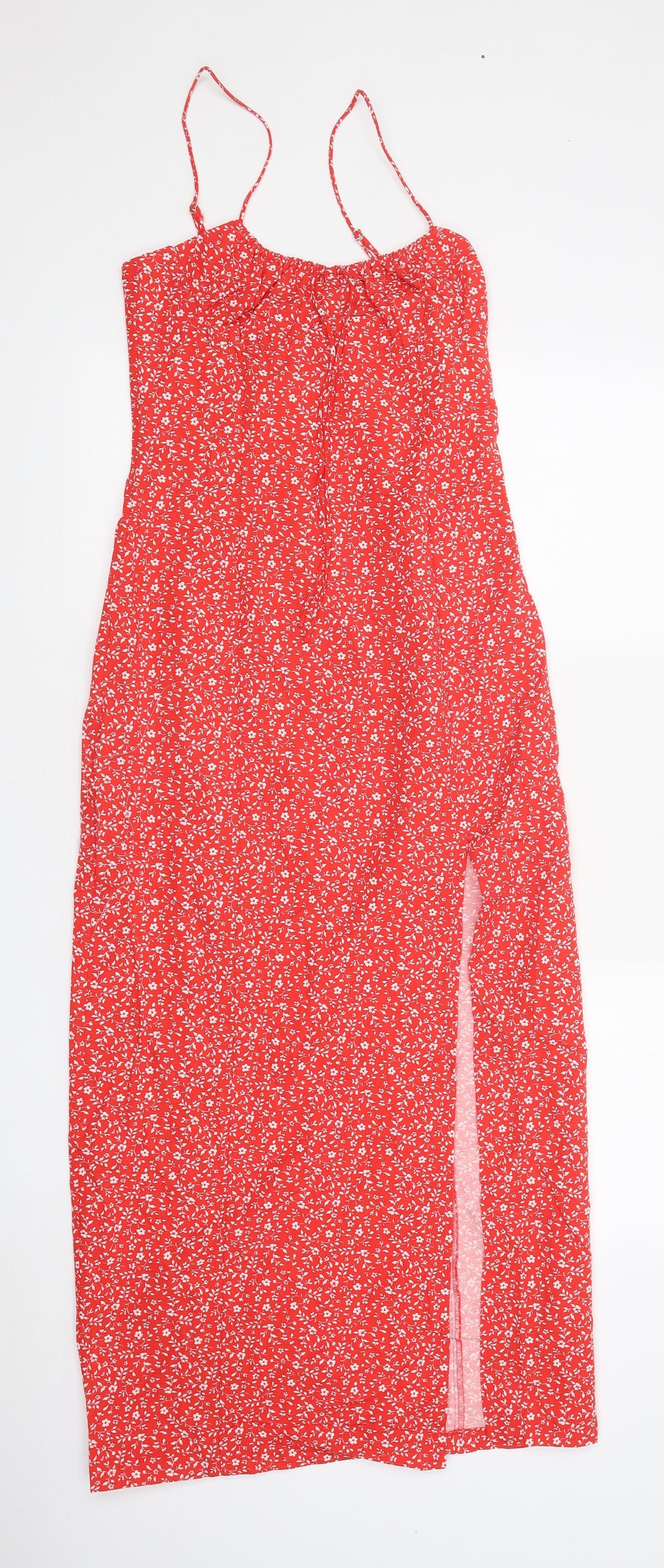 Zara Womens Red Floral Viscose Slip Dress Size XS Round Neck Pullover
