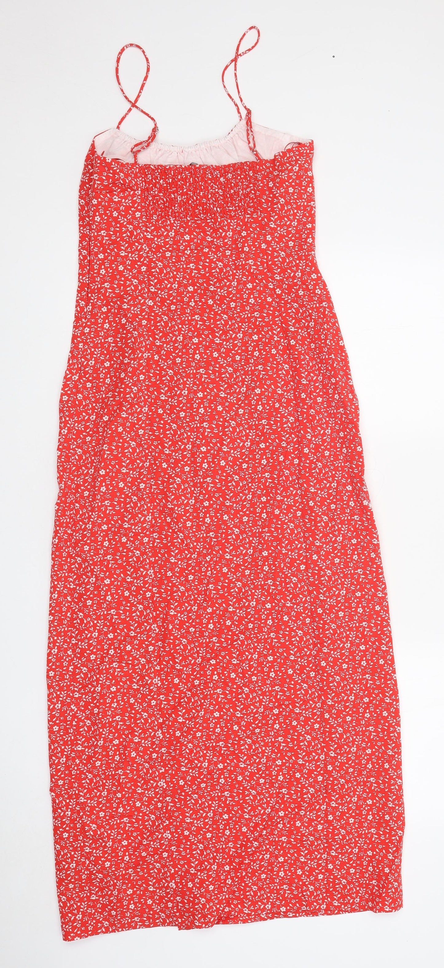 Zara Womens Red Floral Viscose Slip Dress Size XS Round Neck Pullover