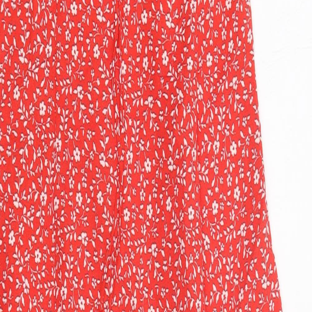 Zara Womens Red Floral Viscose Slip Dress Size XS Round Neck Pullover