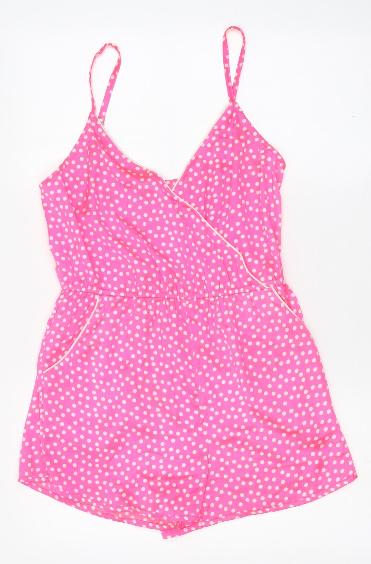 Brave Soul Womens Pink Polka Dot Polyester Playsuit One-Piece Size S L3 in Pullover