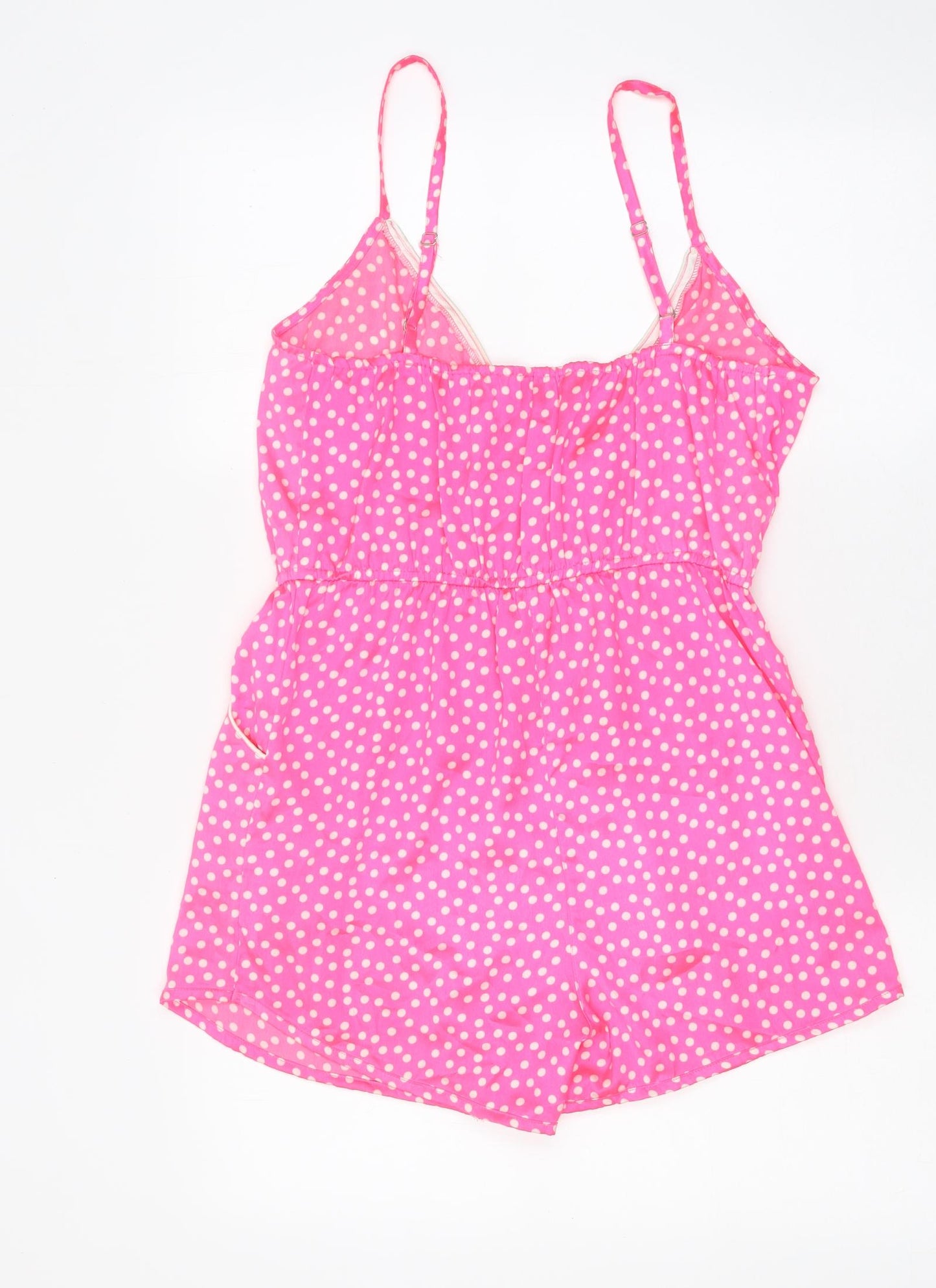 Brave Soul Womens Pink Polka Dot Polyester Playsuit One-Piece Size S L3 in Pullover
