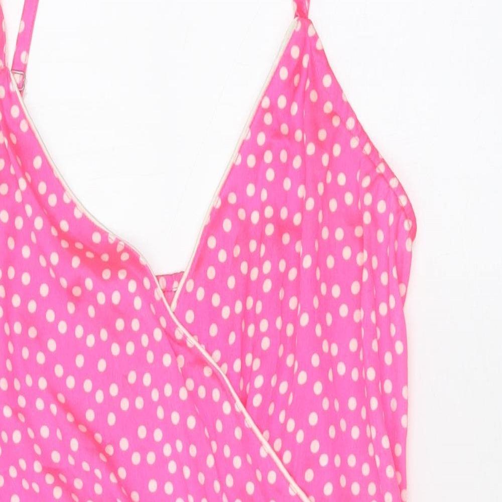 Brave Soul Womens Pink Polka Dot Polyester Playsuit One-Piece Size S L3 in Pullover