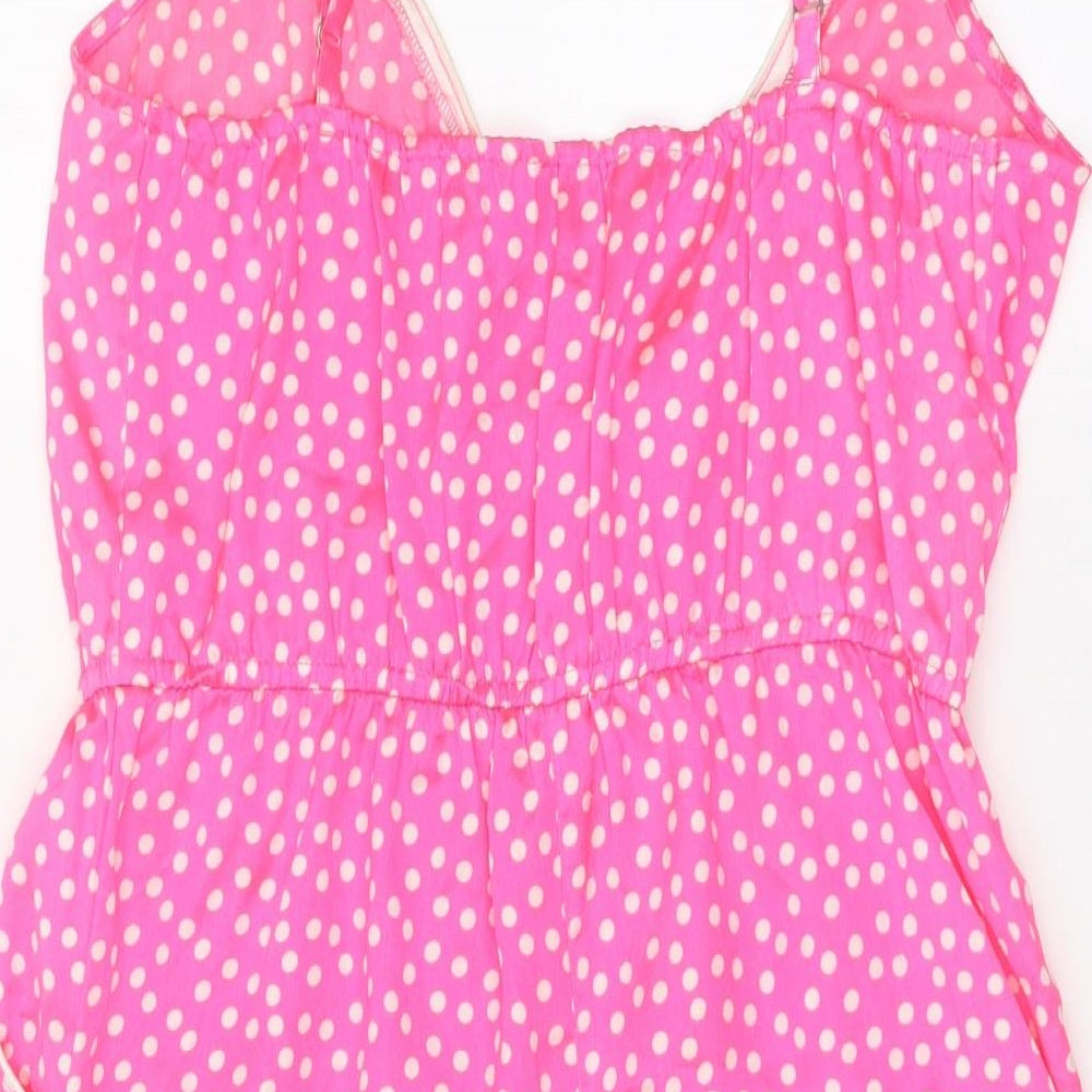 Brave Soul Womens Pink Polka Dot Polyester Playsuit One-Piece Size S L3 in Pullover