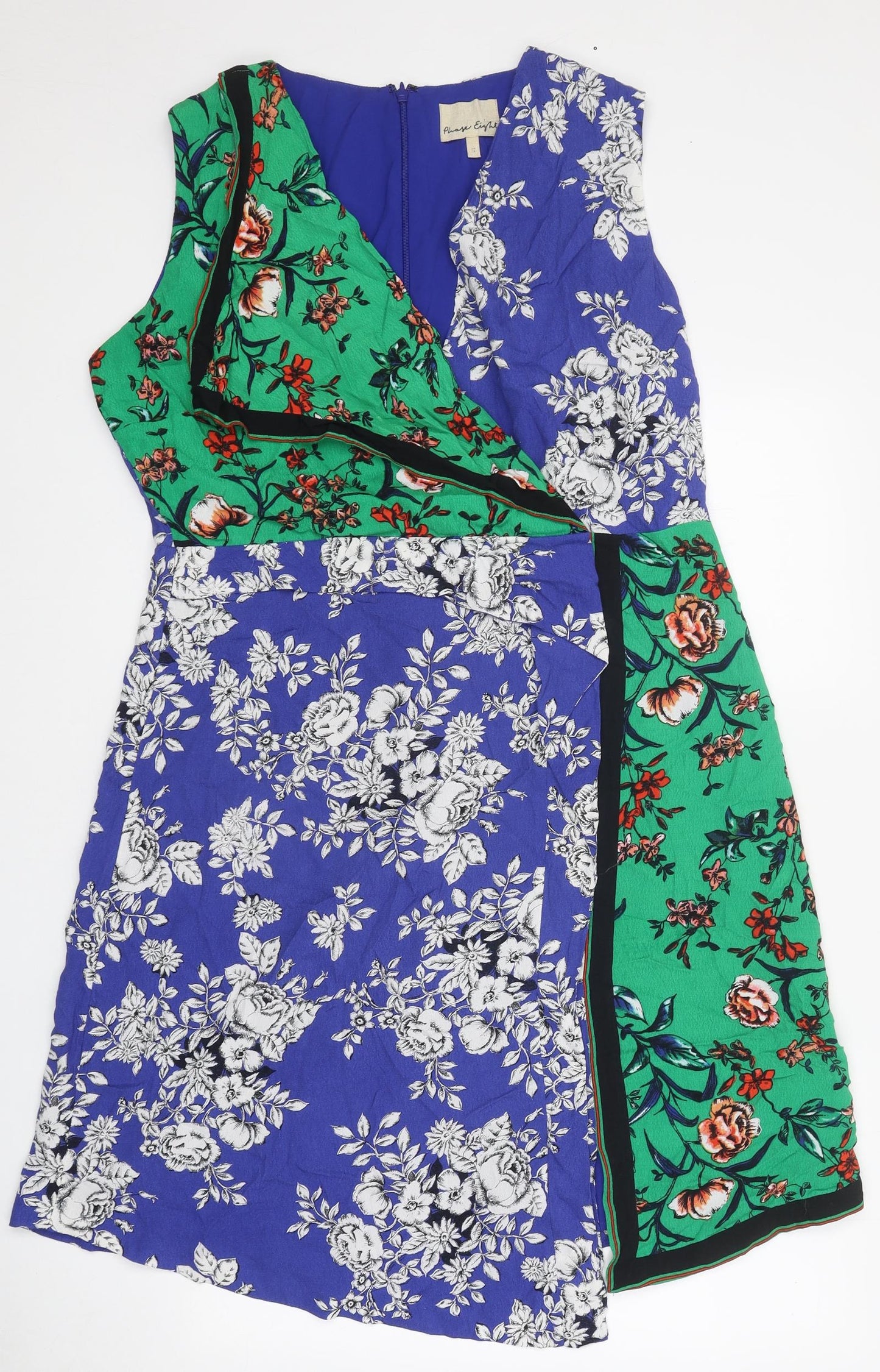 Phase Eight Womens Multicoloured Geometric Viscose A-Line Size 16 V-Neck Zip