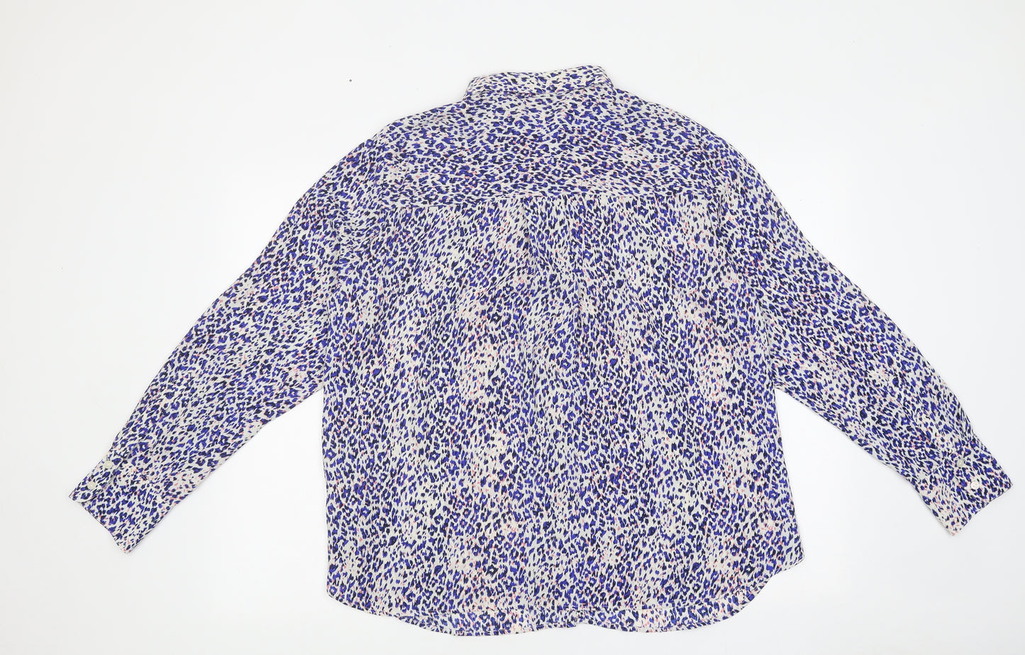Marks and Spencer Womens Multicoloured Animal Print Polyester Jersey Button-Up Size 14 Collared - Leopard Print