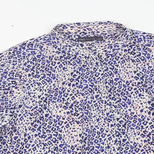 Marks and Spencer Womens Multicoloured Animal Print Polyester Jersey Button-Up Size 14 Collared - Leopard Print