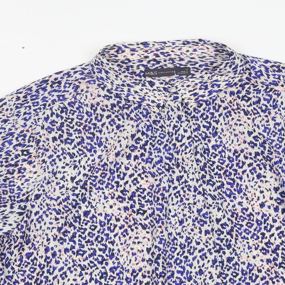 Marks and Spencer Womens Multicoloured Animal Print Polyester Jersey Button-Up Size 14 Collared - Leopard Print